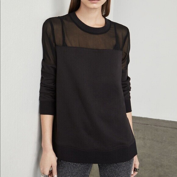 BCBGMAXAZRIA Women's Martina Mixed Mediating Sleeve Sweatshirt Black Size L $248 - Picture 4 of 8